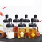 Kitchen Seasoning Jar – Salt Shaker, Oil Bottle, Honey Dispenser & Pepper Container with Spoon, Brush, and Storage