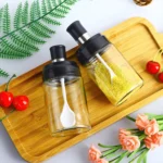 Kitchen Seasoning Jar – Salt Shaker, Oil Bottle, Honey Dispenser & Pepper Container with Spoon, Brush, and Storage