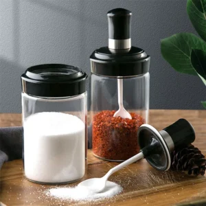 Kitchen Seasoning Jar – Salt Shaker, Oil Bottle, Honey Dispenser & Pepper Container with Spoon, Brush, and Storage