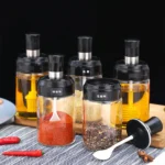 Kitchen Seasoning Jar – Salt Shaker, Oil Bottle, Honey Dispenser & Pepper Container with Spoon, Brush, and Storage
