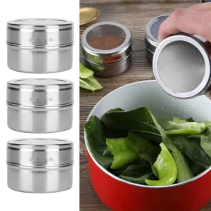 Magnetic Spice Jars Set – Stainless Steel Salt and Pepper Shakers with Seasoning Box
