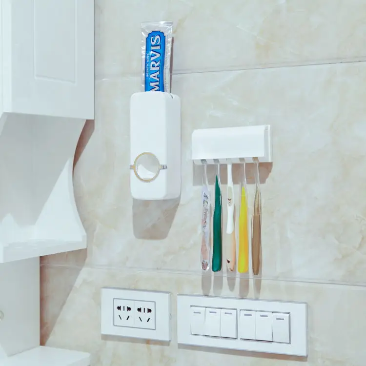 Automatic Wall-Mounted Toothpaste Dispenser & Toothbrush Holder with Storage Rack - Dustproof Bathroom Organizer